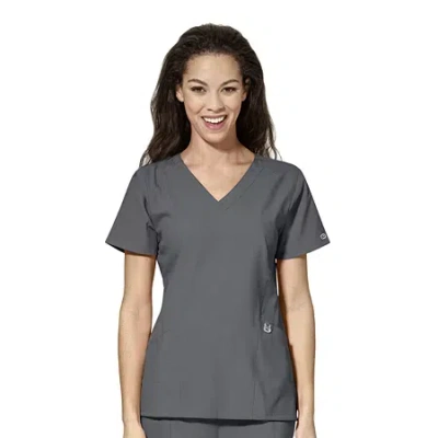 Wink W123 Stylized Womens Plus V Neck Short Sleeve Moisture Wicking Wrinkle Resistant Quick Dry Scrub Top In Gray