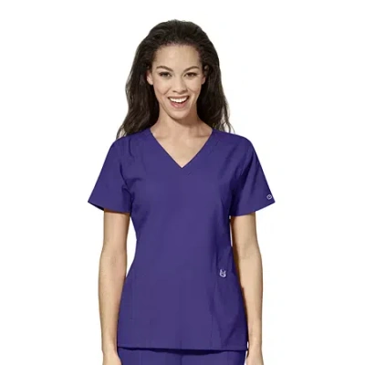Wink W123 Stylized Womens Plus V Neck Short Sleeve Moisture Wicking Wrinkle Resistant Quick Dry Scrub Top In Purple