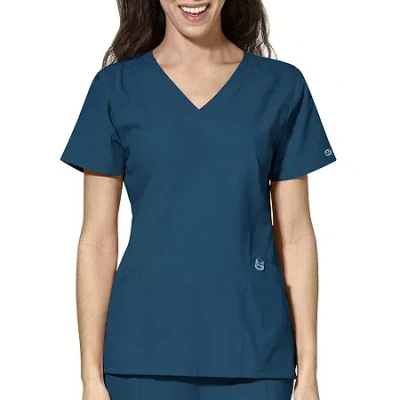 Wink W123 Stylized Womens V Neck Short Sleeve Moisture Wicking Wrinkle Resistant Quick Dry Scrub Top In Blue