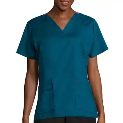 Wink Wonderflex Verity Womens V Neck Short Sleeve Tag Free Scrub Top In Multi