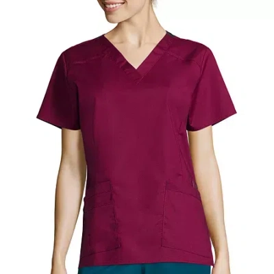 Wink Wonderflex Verity Womens V Neck Short Sleeve Tag Free Scrub Top In Burgundy