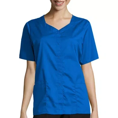 Wink Wonderwork 200 Snap Front Womens Plus Tag Free Scrub Jackets In Blue