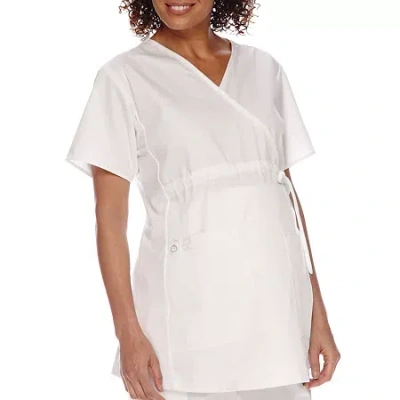Wink Wonderwork Maternity Mock Wrap Womens Short Sleeve Tag Free Scrub Top In White