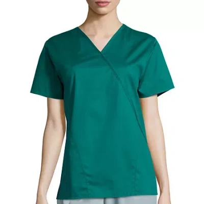 Wink Wonderwork Mock Wrap Womens Short Sleeve Tag Free Scrub Top In Multi