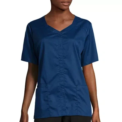 Wink Wonderwork Snap Front Womens Tag Free Scrub Jackets In Blue
