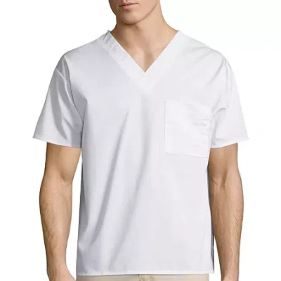 Wink Wonderwork Unisex Adult V Neck Short Sleeve Tag Free Scrub Top In White