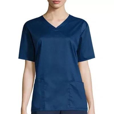 Wink Wonderwork Womens V Neck Short Sleeve Tag Free Scrub Top In Blue