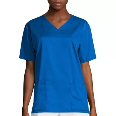 Wink Wonderwork Womens V Neck Short Sleeve Tag Free Scrub Top In Blue