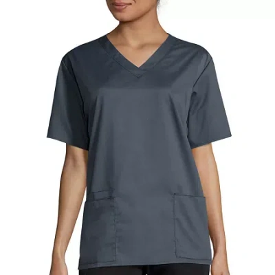 Wink Wonderwork Womens V Neck Short Sleeve Tag Free Scrub Top In Gray
