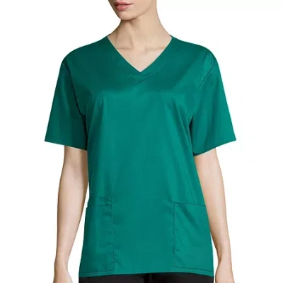Wink Wonderwork Womens V Neck Short Sleeve Tag Free Scrub Top In Green