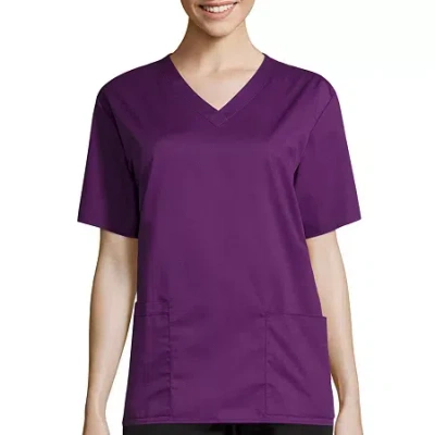Wink Wonderwork Womens V Neck Short Sleeve Tag Free Scrub Top In Purple