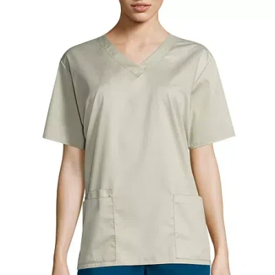 Wink Wonderwork Womens V Neck Short Sleeve Tag Free Scrub Top In Neutral