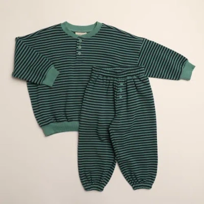 Winnie + Crew Kids'  Bailey Set In Green Blue Stripe