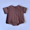 Winnie + Crew Kids'  Cory Pocket Romper In Burgundy