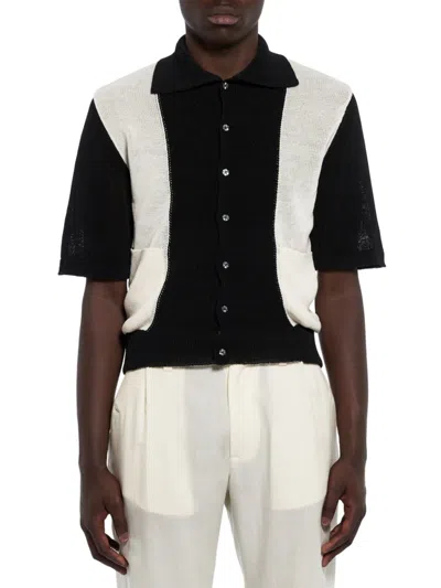 Winnie New York Men's Dahlia Open-knit Short-sleeve Cardigan In Black White