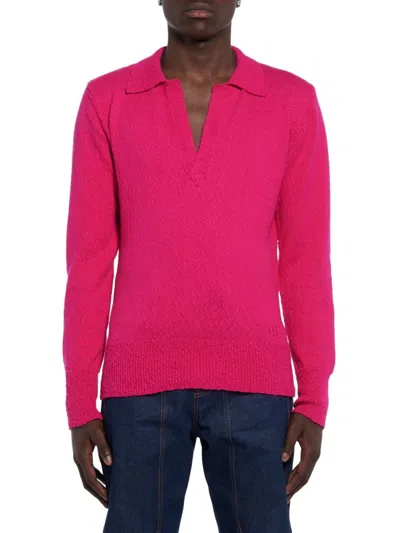 Winnie New York Men's Harry Bouclé Knit Polo Sweater In Hot Pink