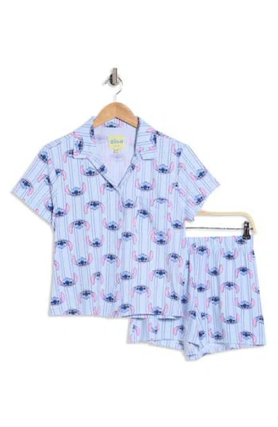 Winnie The Pooh Notch Collar Short Pajamas In Blue