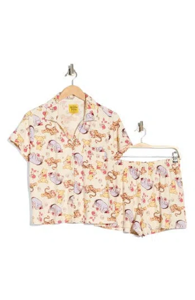 Winnie The Pooh Notch Collar Short Pajamas In Neutral