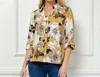 Winslow Collection Floral Print Button Down Blouse In Mustard/brown In Multi