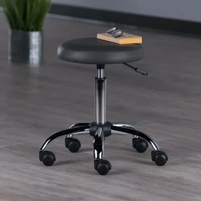 Winsome Clyde Adjustable Cushion Seat Swivel Stool, Charcoal And Chrome