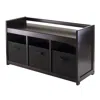Winsome Wood Addison 4pc Storage Bench With 3 Foldable Fabric Baskets In Black In Brown