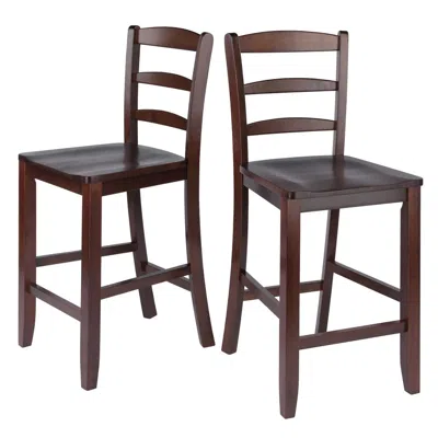 Winsome Wood Benjamin 2-pc Ladder Back 24" Counter Stool Set Antique Walnut
