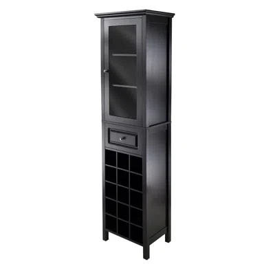 Winsome Wood Burdy Wine Cabinet 15-bottle, Glass Door In Black