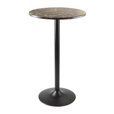Winsome Wood Cora Pub Table, Bar Height, Round, Faux Marble Top, Black Base