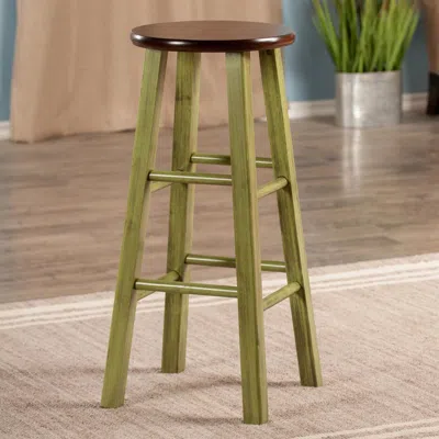 Winsome Wood Ivy 29" Bar Stool Rustic Green W/ Walnut Seat