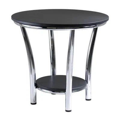 Winsome Wood Maya Round End Table, Black Top, Metal Legs