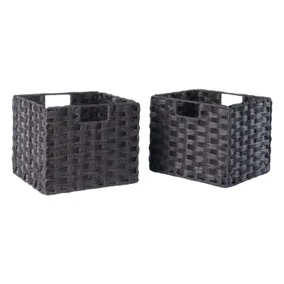 Winsome Wood Melanie 2-pc Woven Fiber Basket Set, Foldable, Chocolate