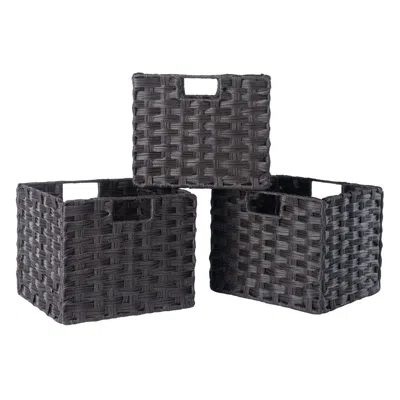 Winsome Wood Melanie 3-pc Woven Fiber Basket Set, Foldable, Chocolate