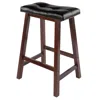 Winsome Wood Mona 24" Cushion Saddle Seat Stool, Black Faux Leather, Wood Legs, Rta