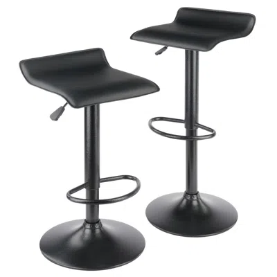Winsome Wood Obsidian Set Of 2 Adjustable Swivel Air Lift Stool, Backless, Black Pvc Seat, Black Metal Post And B