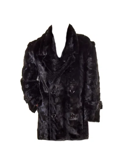 Pre-owned Winter Fur Ny Mens Genuine Full Rabbit 100% Real Authentic Fur Overcoat Peacoat Jacket Usa In Black