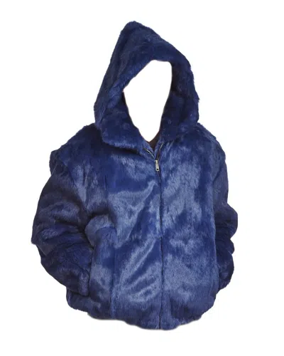 Pre-owned Winter Fur Ny Mens Genuine Mink Rabbit Fox 100% Genuine Fur Winter Coat Jacket Usa Blue