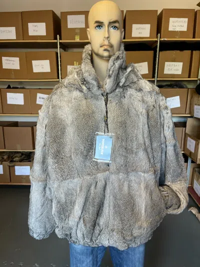 Pre-owned Winter Fur Ny Mens Genuine Rabbit 100% Genuine Fur Winter Coat Jacket Chinchilla Gray