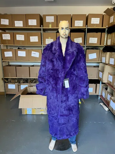 Pre-owned Winter Fur Ny Mens Genuine Rabbit 100% Genuine Fur Winter Coat Jacket Long Overcoat Purple