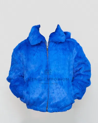 Pre-owned Winter Fur Ny Mens Genuine Rabbit 100% Real Authentic Fur Wintercoat Jacket Usa Royal Blue