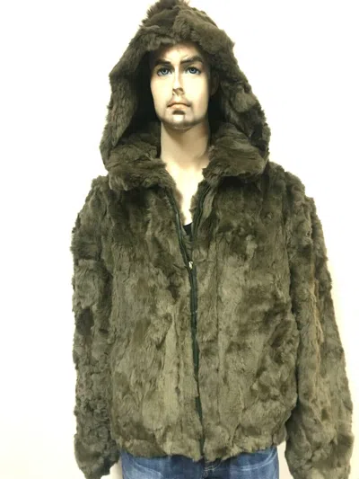 Pre-owned Winter Fur Ny Mens Genuine Rex Rabbit 100% Genuine Fur Winter Coat Jacket Usa Olive Green