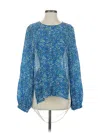 Winter Kate Long Sleeve Silk Top Blue Crew Neck Tops In Blue