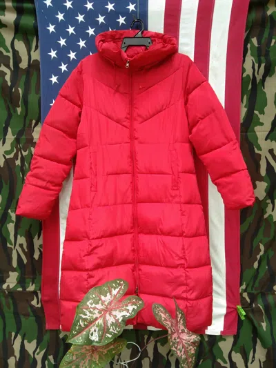 Pre-owned Winter Session Long Puffer Hoodie In Red