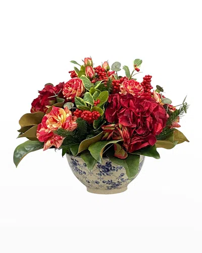 Winward Faux Rose Berry Floral Arrangement In Bowl