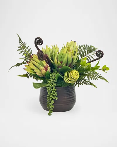 Winward Home 14" Faux Mixed Tropical Plants In Ceramic Cachepot In Multi