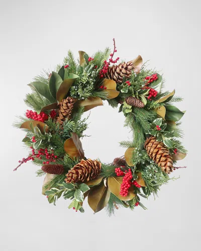 Winward Home 26" Holly Mix Pine Christmas Wreath In Green