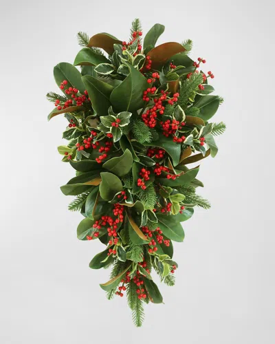 Winward Home 30" Holly Berry Boxwood Drop Christmas Door Spray In Green