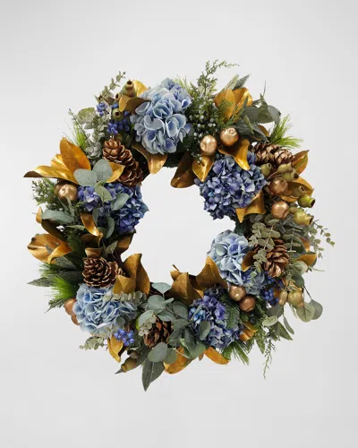Winward Home 32" Holiday Hydrangea Wreath In Antique Blue