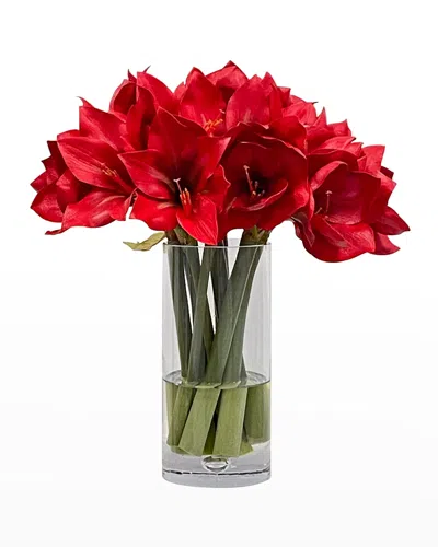 Winward Home Amaryllis Faux-floral Arrangement In Vase In Blue