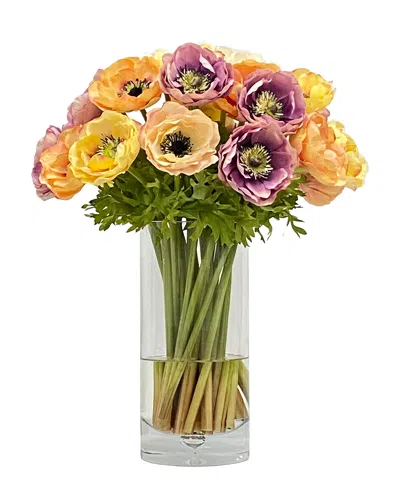 Winward Home Anemone Mix Faux Floral Arrangement In Tall Vase In Blue
