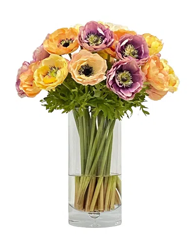 Winward Home Anemone Mix Faux Floral Arrangement In Tall Vase In Multicolor